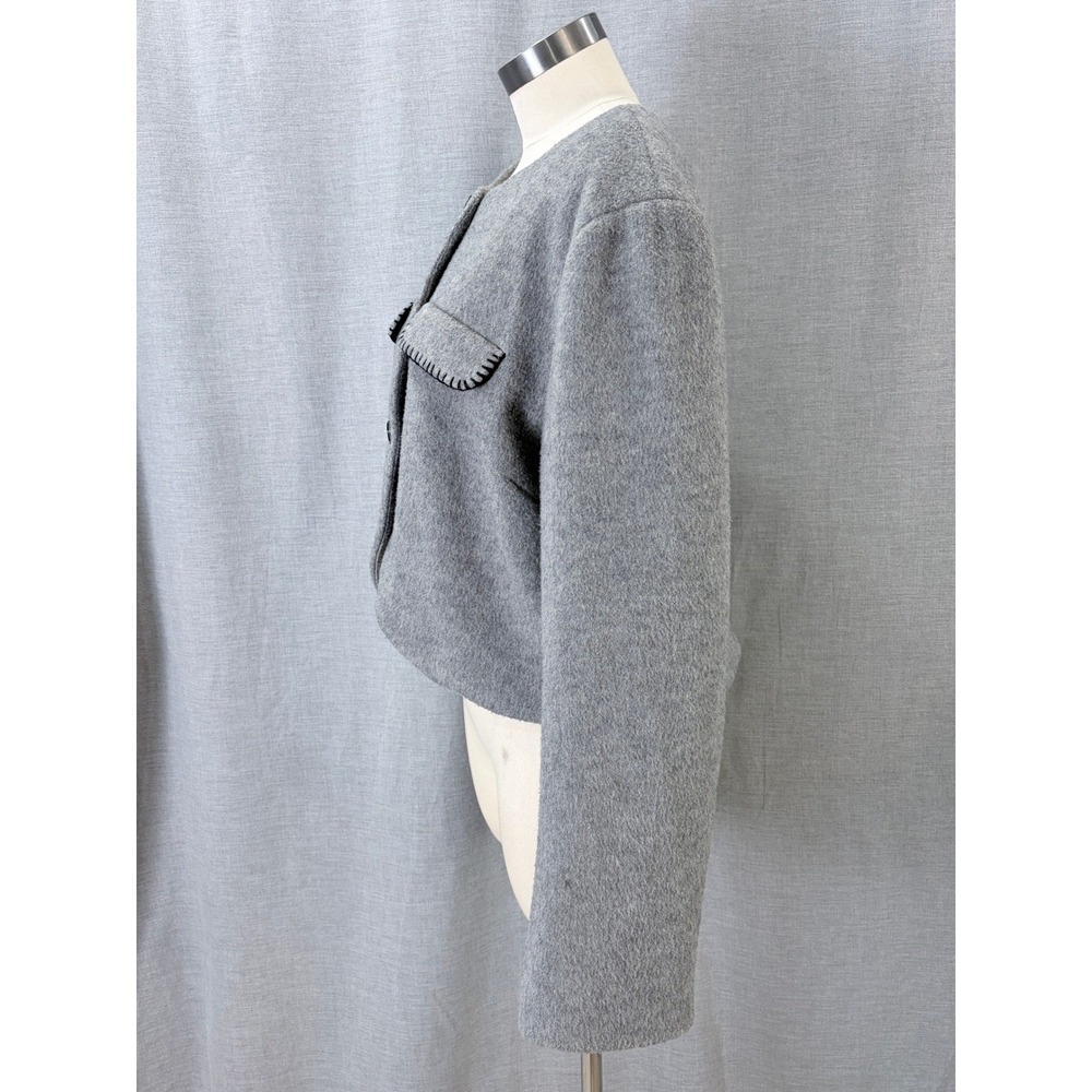 4th & Reckless Mable Gray Wool Blend Cropped Jacket Contrast Stitch XL - Picture 7 of 9